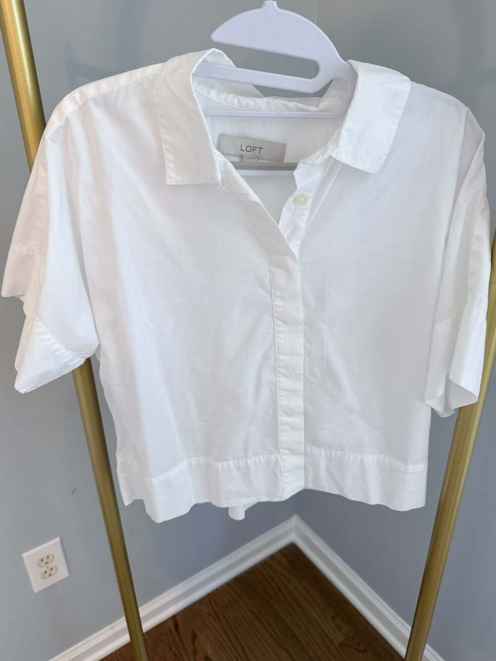 LOFT Short Sleeve Button Up Shirt Size M White Cotton Modal